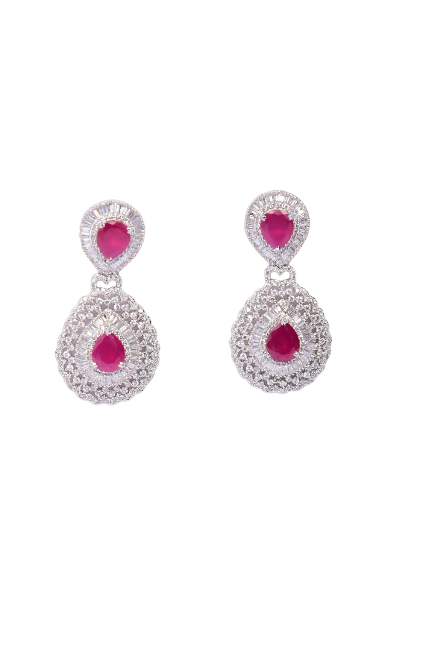 Namokriti Sparkling Rhodium-Plated Dangle Earrings with Pink Pear-Shaped Pink Stones & American Diamonds – Perfect Gift for Women & Girls